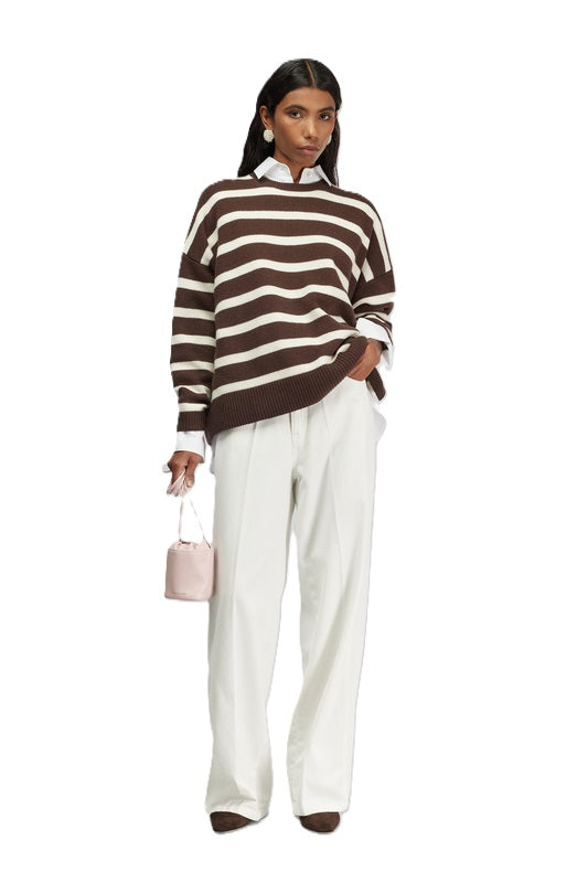 Pullover-Semicouture-Maglia-Gea-Braun-Weiss-Streifen-Brownie-Zucchero