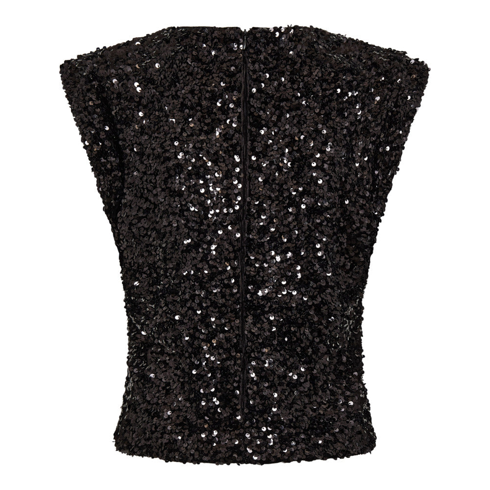 Shirt-Co´Couture-RoslynCC Sequin Top-schwarz-pailletten-schulterpolster