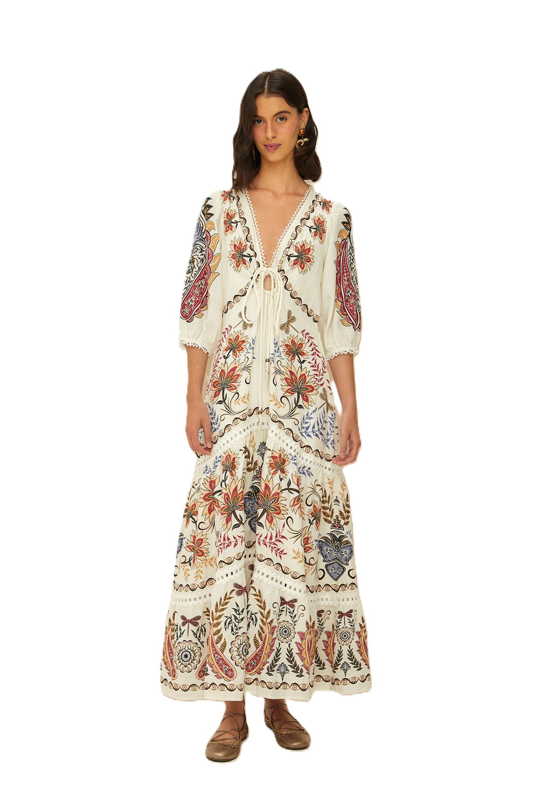 Kleid Farm Rio BOHO GLAM OFF-WHITE MAXI DRESS