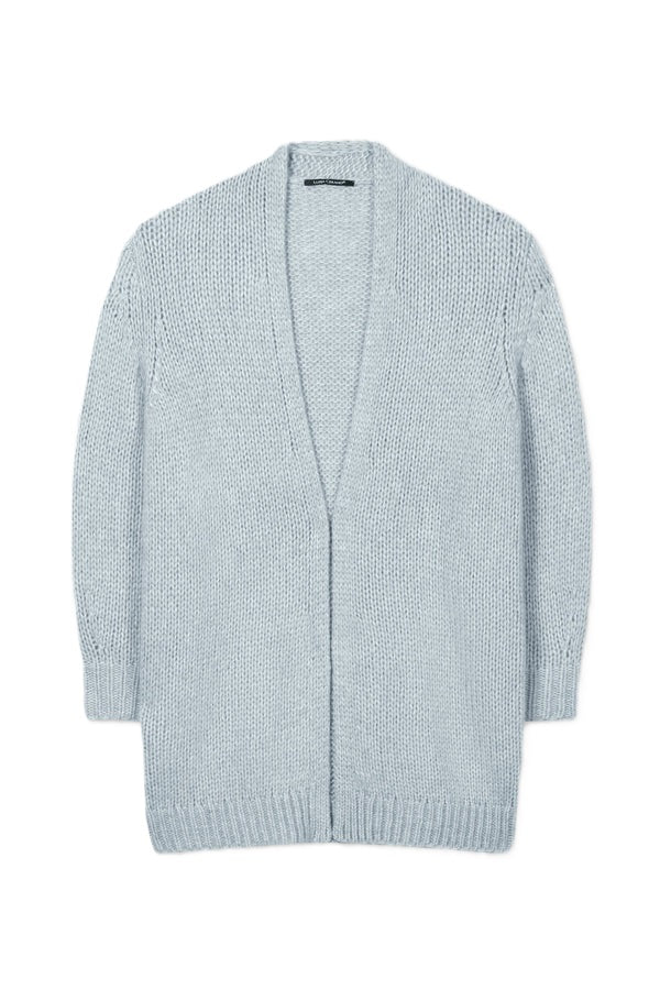 Luisa Cerano-Long-Cardigan-Open Front-hellblau-offen geschnitten 