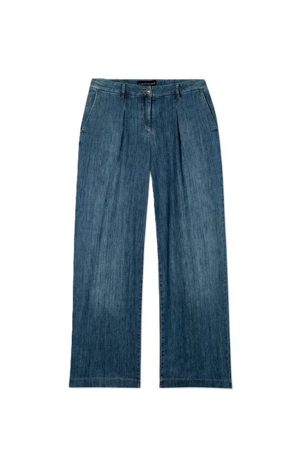 Jeans-Luisa Cerano-Authentic-Wide-Denim-Bundfalten-mittelblau