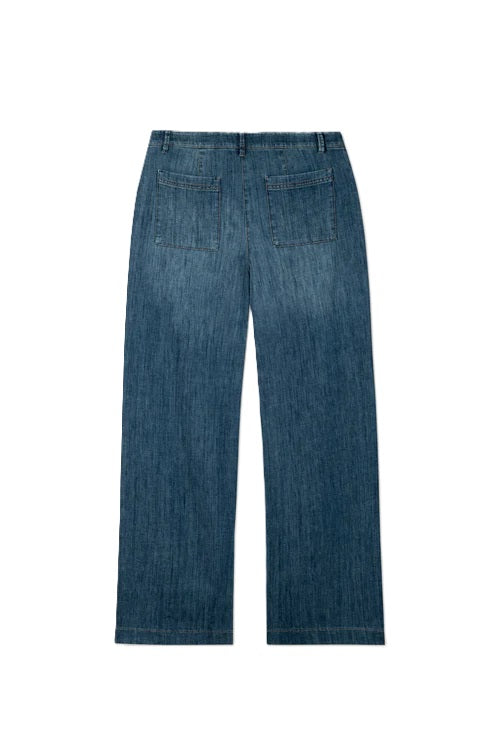 Jeans-Luisa Cerano-Authentic-Wide-Denim-Bundfalten-mittelblau