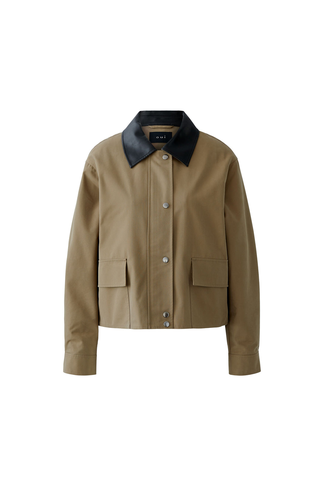 Jacke-Oui-Khaki-Gruen-Schwarzer-Kragen