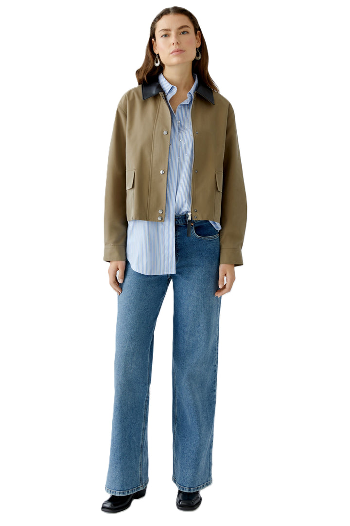 Jacke-Oui-Khaki-Gruen-Schwarzer-Kragen