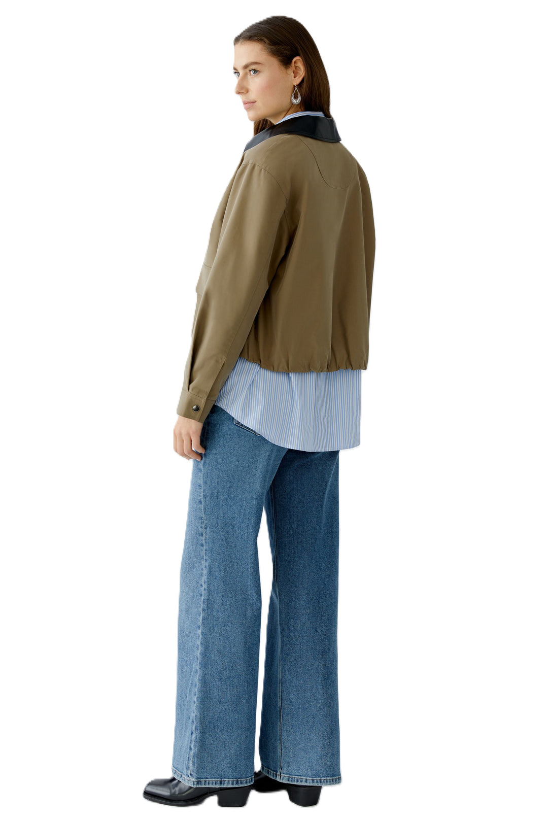 Jacke-Oui-Khaki-Gruen-Schwarzer-Kragen