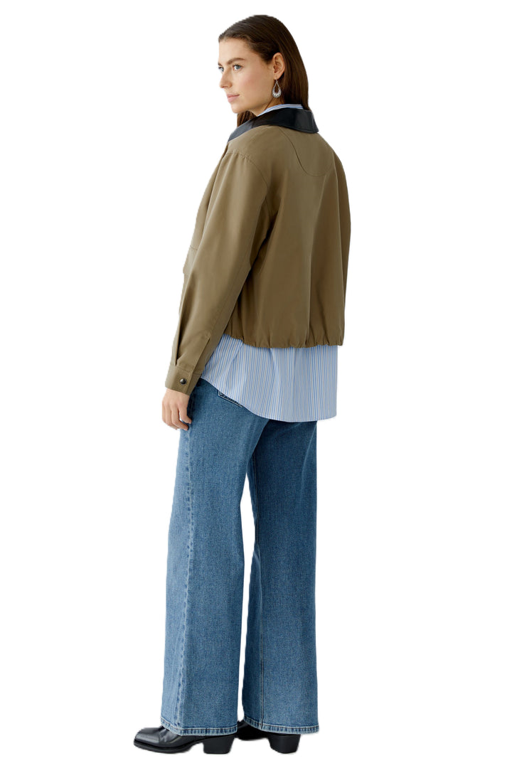 Jacke-Oui-Khaki-Gruen-Schwarzer-Kragen