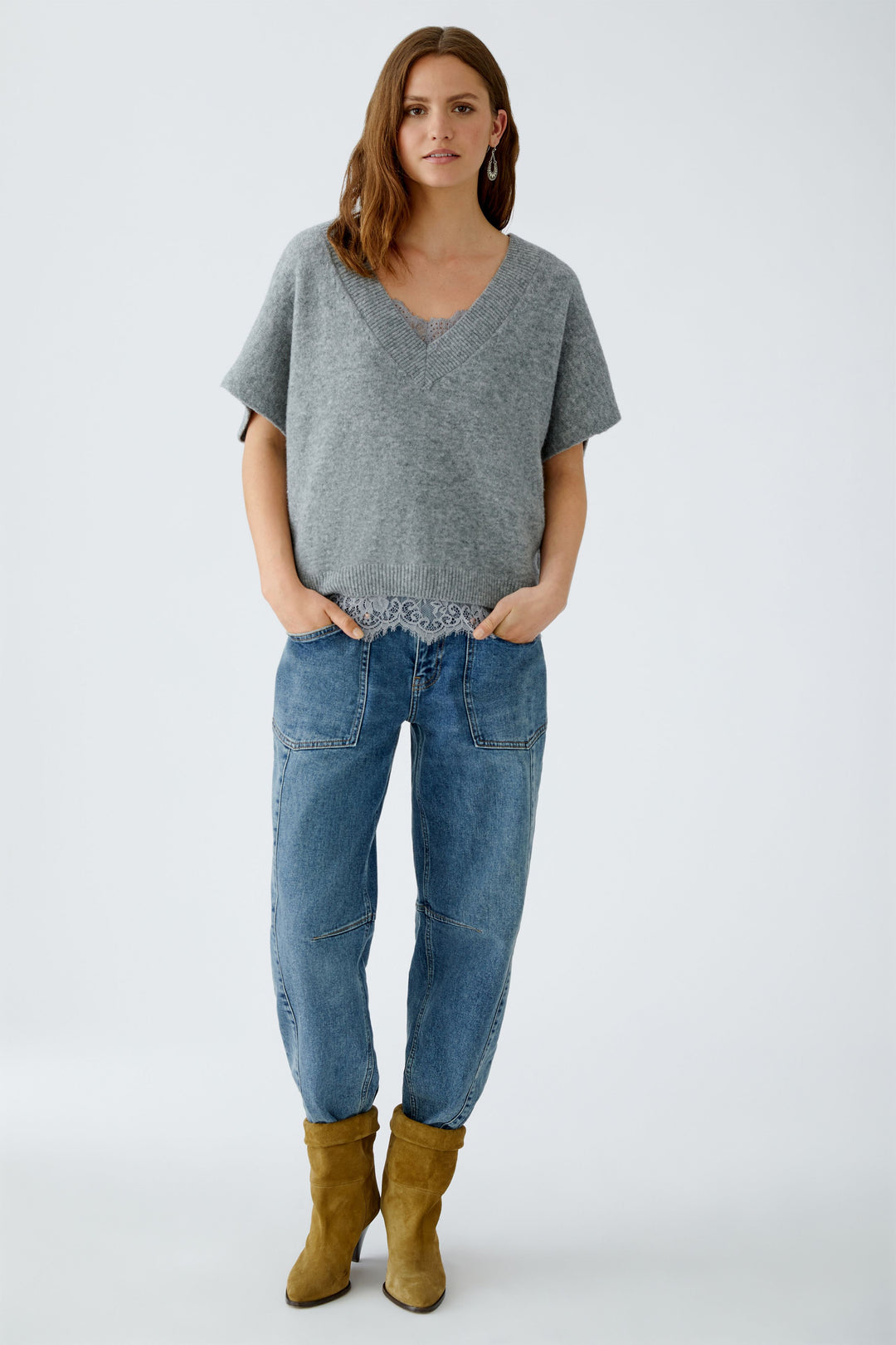 Sweatshirt-Oui-Pullunder-Graphite-Grau-Kurzarm