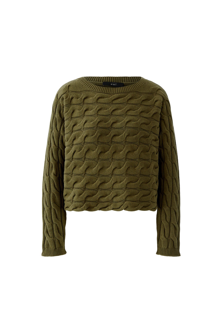 Pullover-Oui-Sirah-Burnt-Olive-Gruen-Muster