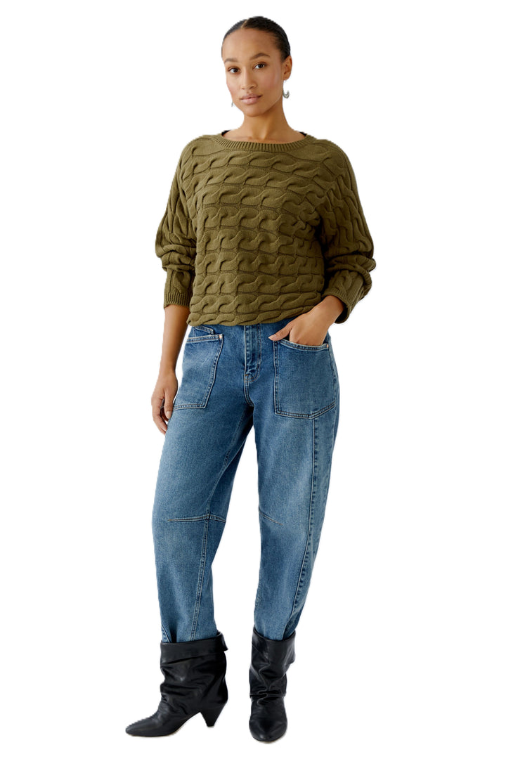 Pullover-Oui-Sirah-Burnt-Olive-Gruen-Muster
