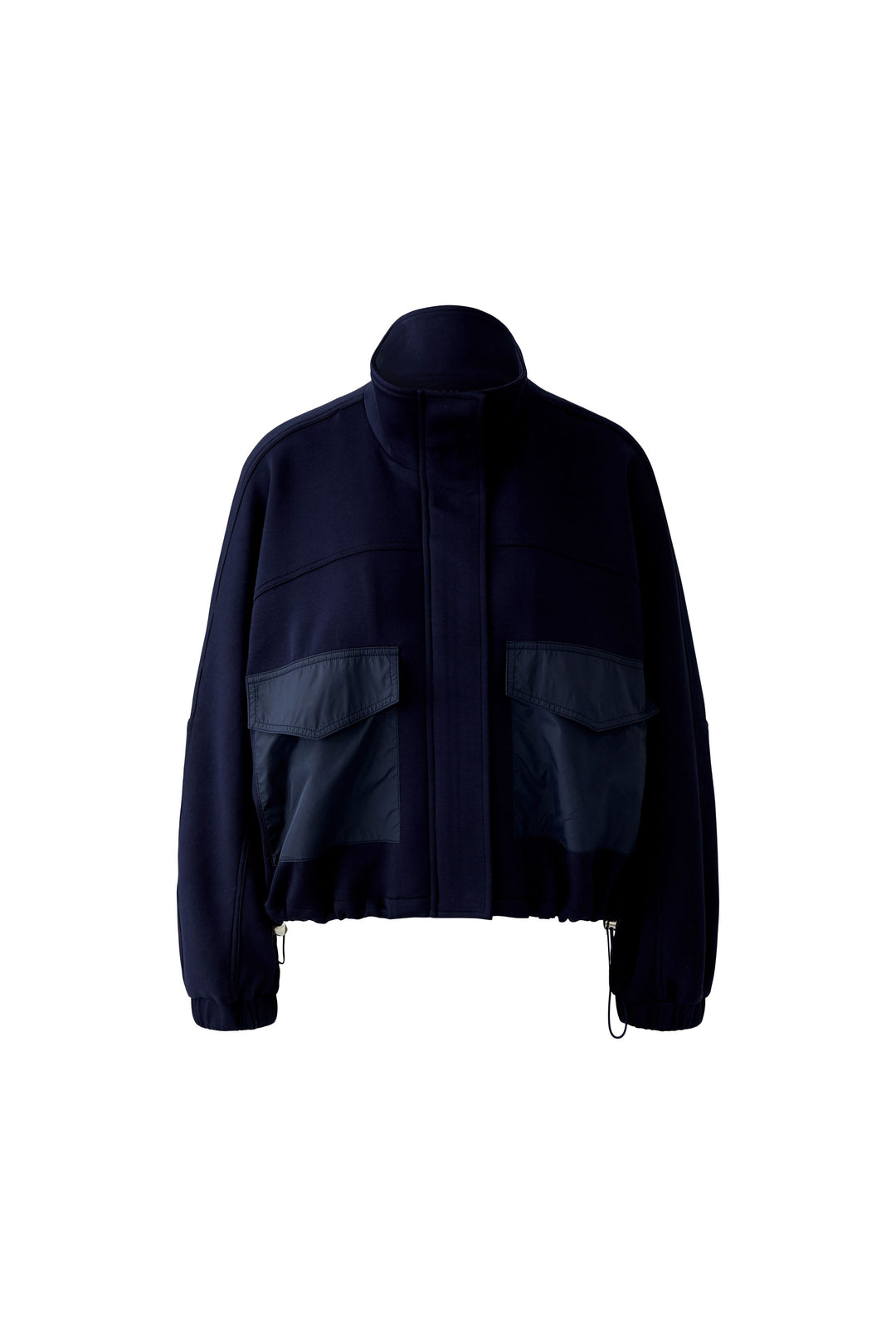 Jacke-Oui-dunkelblau-aufgesetzte Taschen aus Satin-Stehkragen 