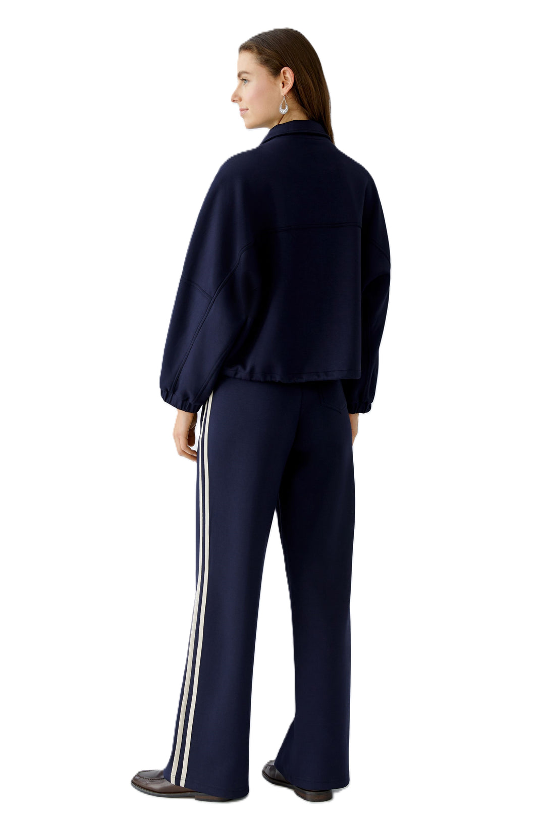 Jacke-Oui-dunkelblau-aufgesetzte Taschen aus Satin-Stehkragen 