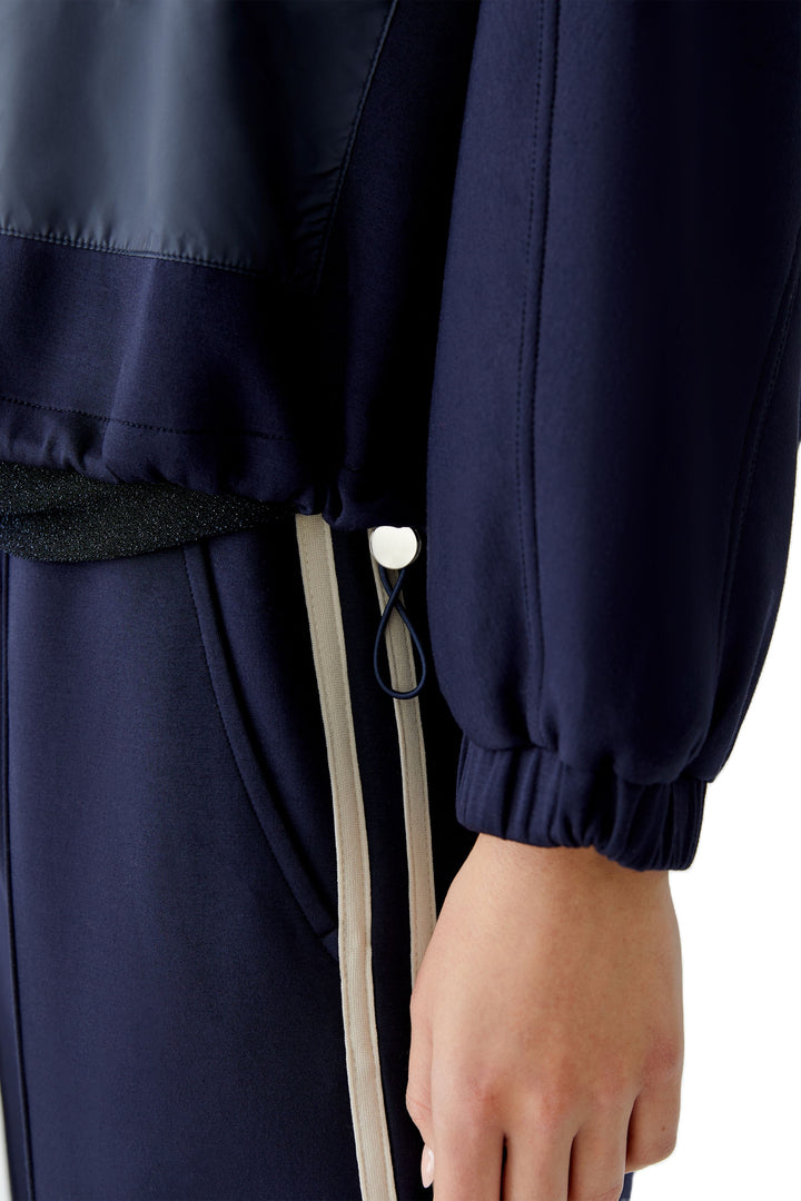 Jacke-Oui-dunkelblau-aufgesetzte Taschen aus Satin-Stehkragen 