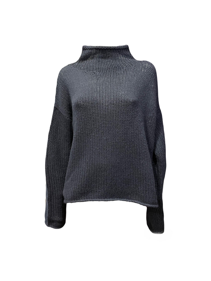 Pulli-FFC-Stehkragen-Laessig-Navy-Strickpullover-Dunkelblau