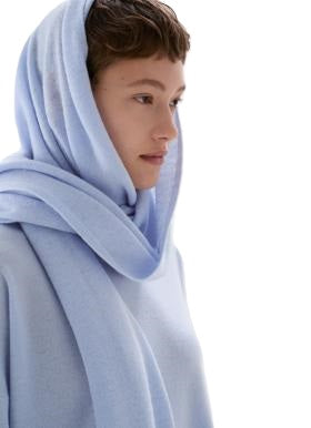 Schal-FFC-Klassisch-Glattstrick-Cashmere-Eckig-Hellblau
