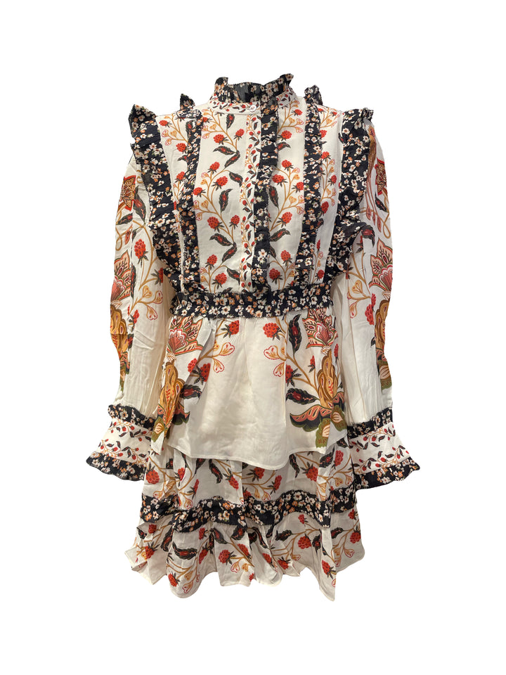 Kleid-Farm-Rio-Berry-Garden-Cream-Kurz-Bunt-Muster