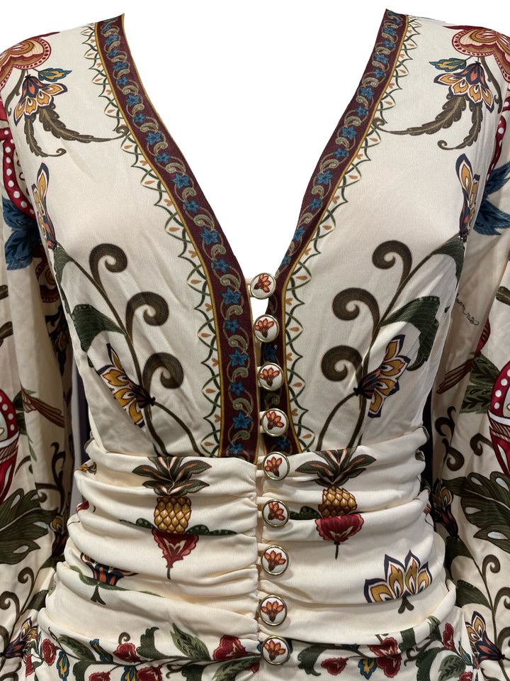 Kleid-Farm-Rio-Majestic-Hearts-Cream-Lang-Muster-Beige-Ecru