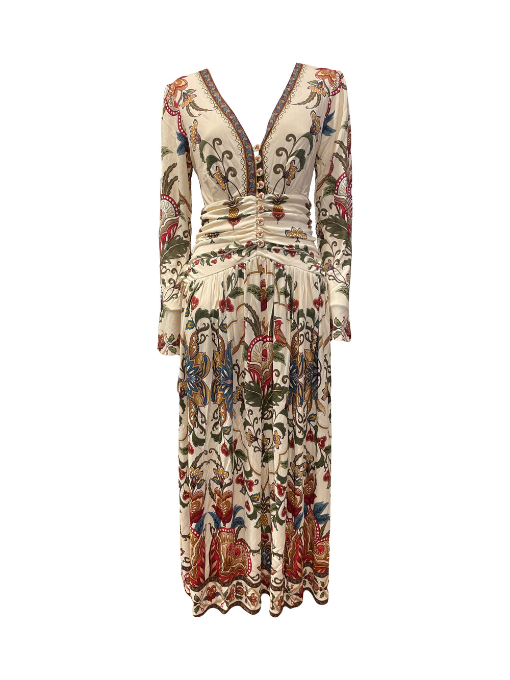 Kleid-Farm-Rio-Majestic-Hearts-Cream-Lang-Muster-Beige-Ecru