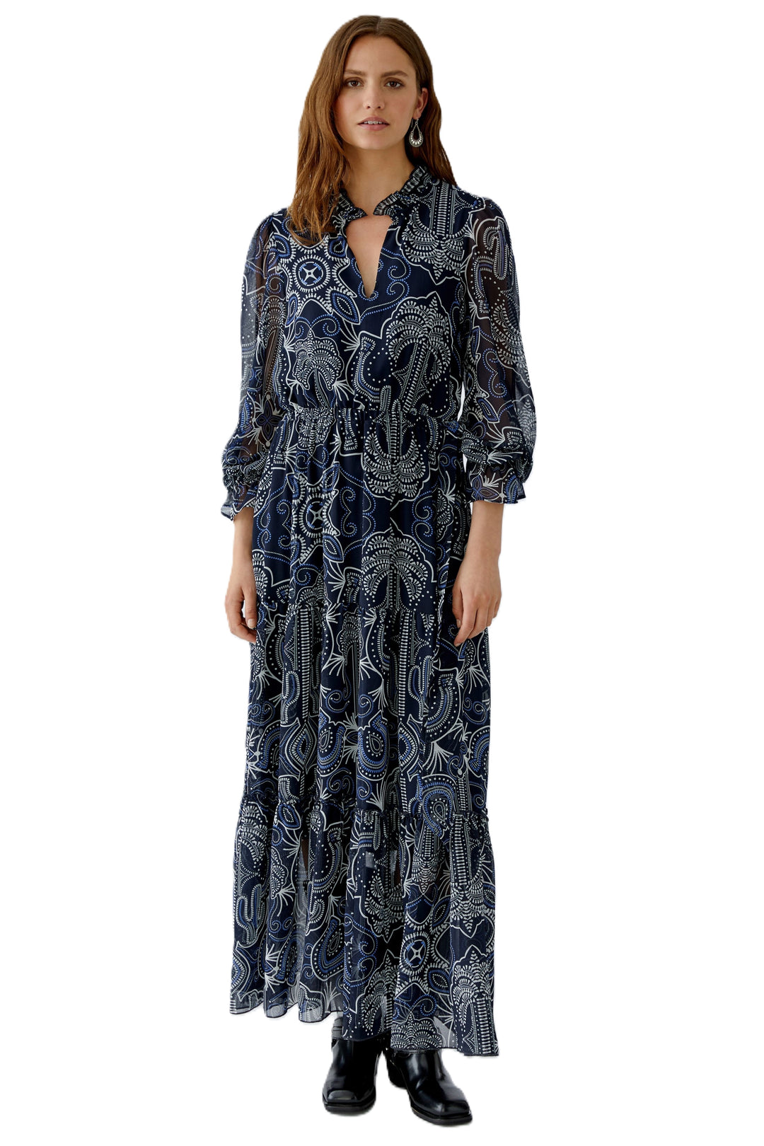Kleid-oui-Maxidress-Bund-Dunkelblau-Muster