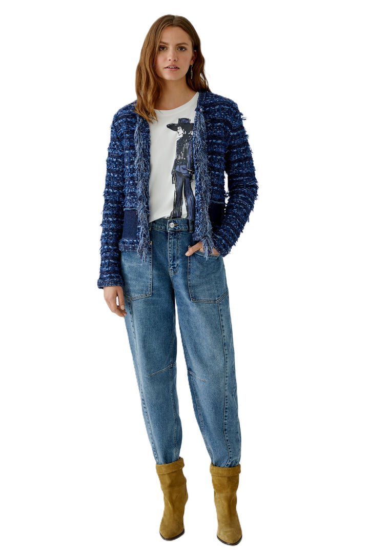 Strickjacke-oui-Dunkelblau-Streifen-Strick-Bunt-Muster