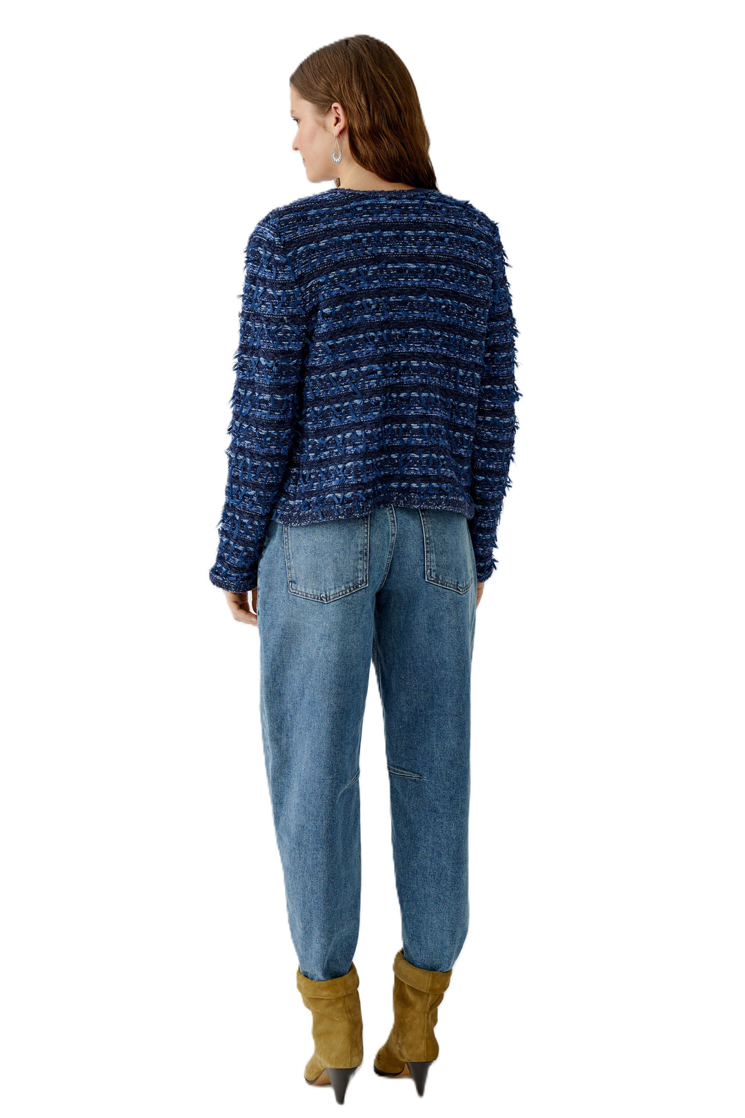 Strickjacke-oui-Dunkelblau-Streifen-Strick-Bunt-Muster