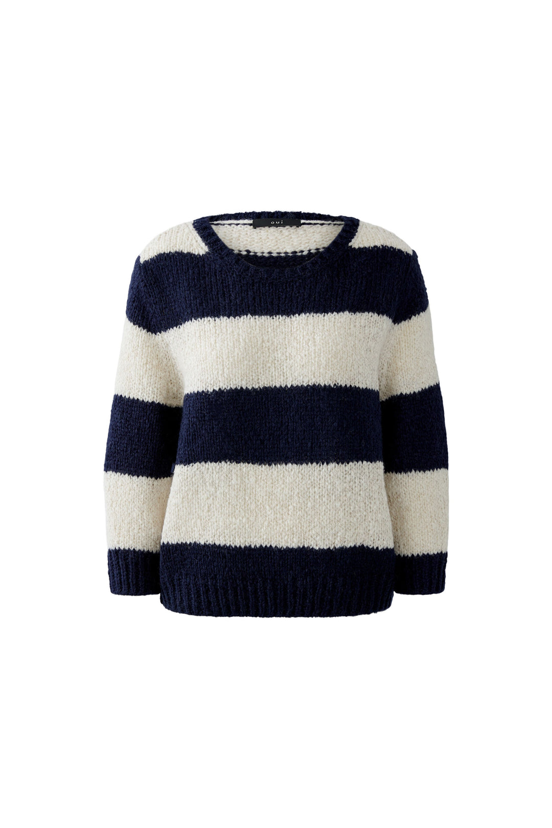 Strickpullover-oui-ESMY-Streifen-Muster-Pulli-Dunkelblau-Weiss