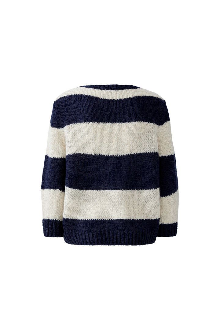 Strickpullover-oui-ESMY-Streifen-Muster-Pulli-Dunkelblau-Weiss