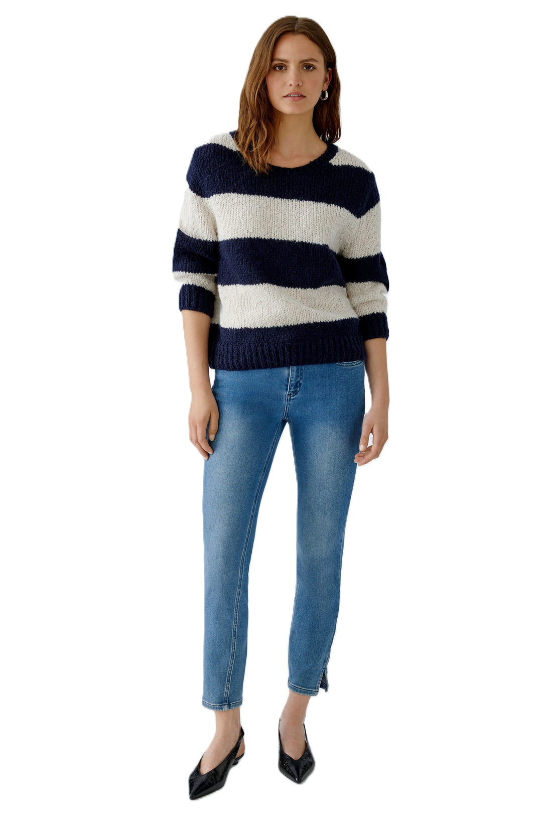 Strickpullover-oui-ESMY-Streifen-Muster-Pulli-Dunkelblau-Weiss