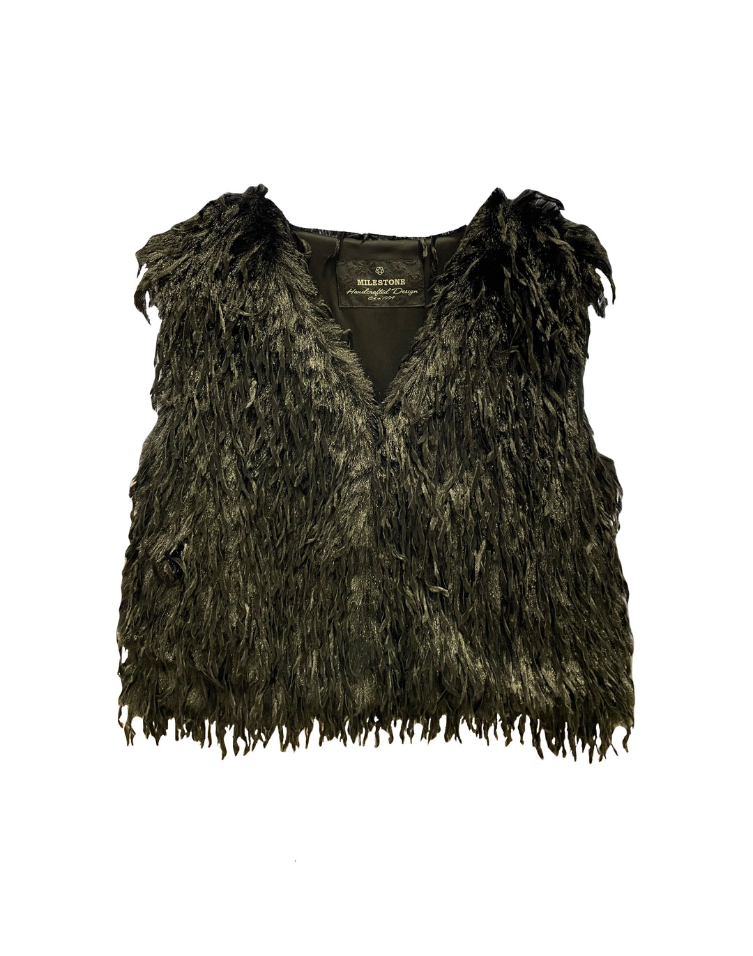 Weste-Milestone-Michelle-Kunstpelz-Federlook-schwarz