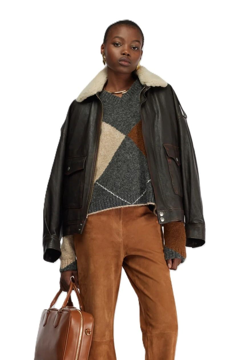 Pullover-Semicouture-MAGLIA-Gaston-muster-grau-braun-beige