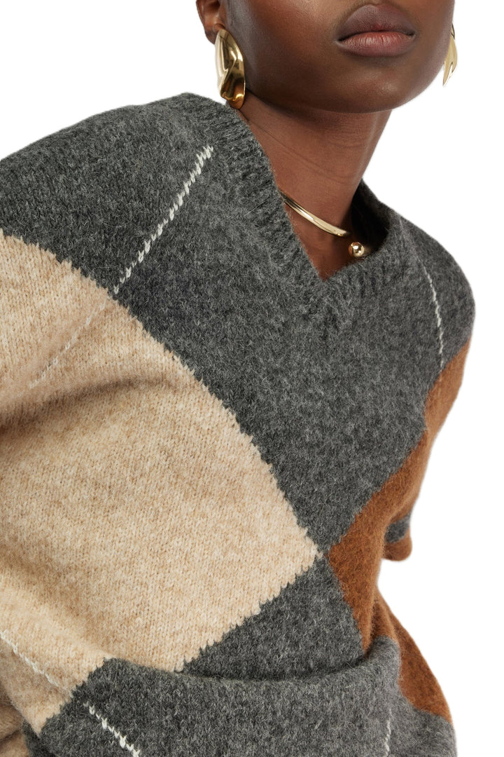 Pullover-Semicouture-MAGLIA-Gaston-muster-grau-braun-beige