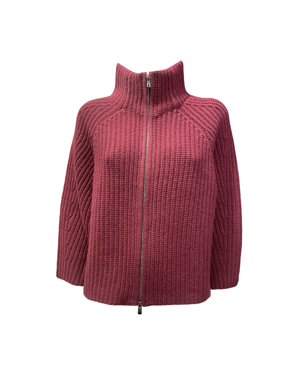 FFC-Strickjacke-Zipper-Halbarm-Burgunder-Berry-Rippstrick-Zipper