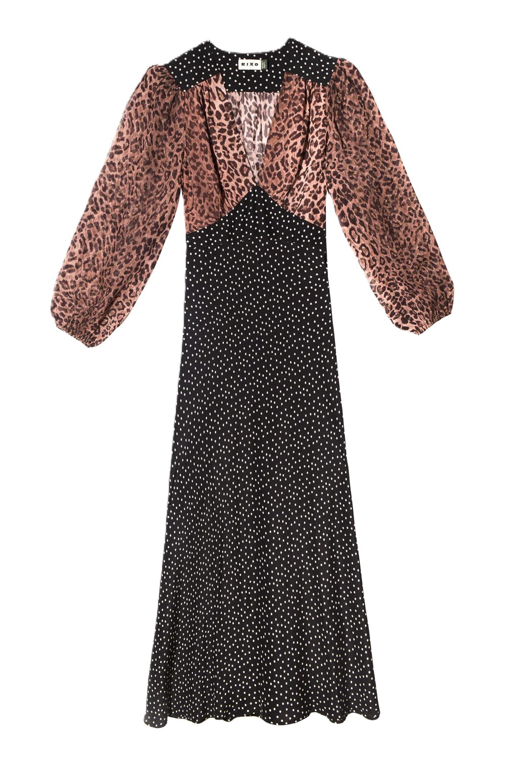 Kleid-Rixo-Kaila-Muster-Leo-Schwarz-gepunktet-braun