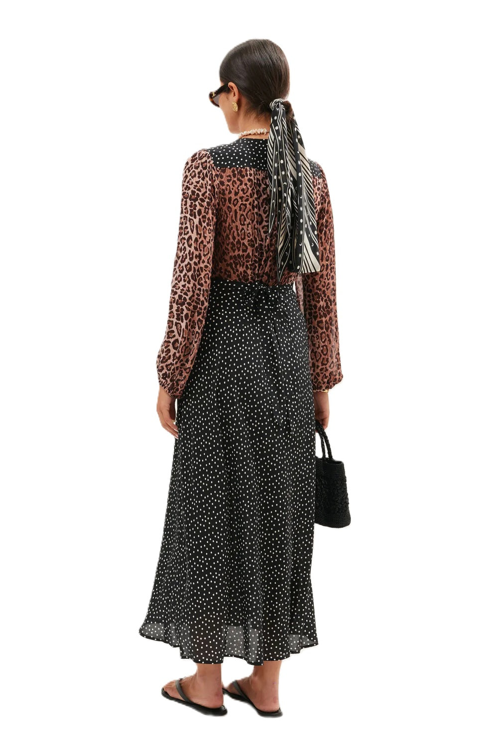 Kleid-Rixo-Kaila-Muster-Leo-Schwarz-gepunktet-braun
