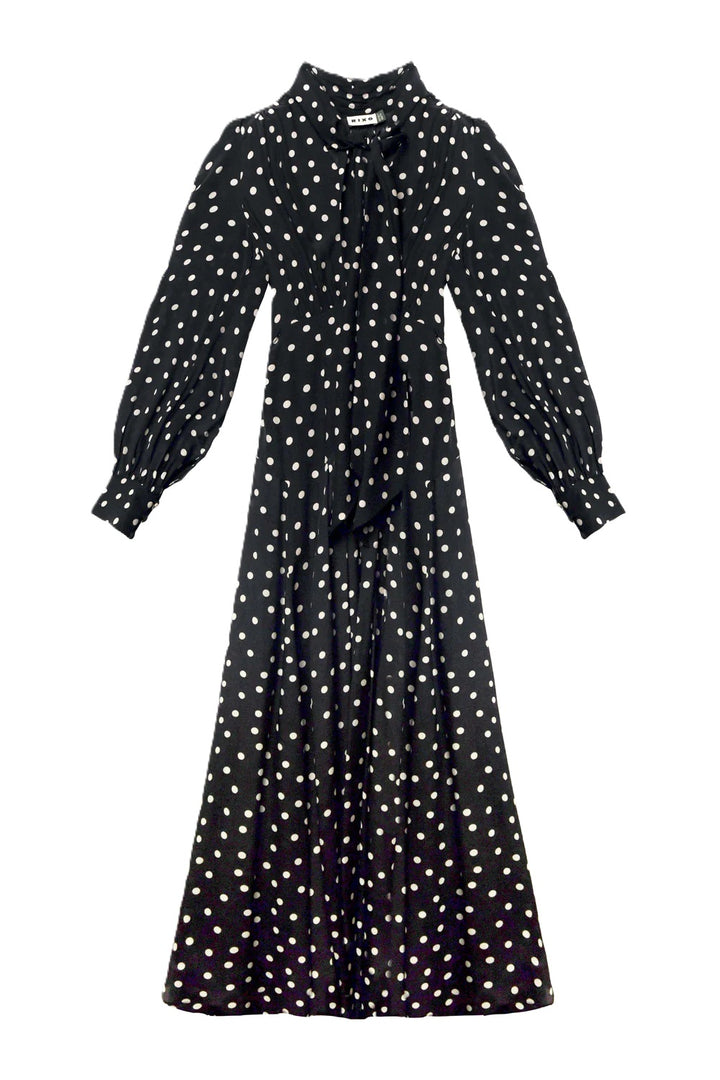 Kleid-Rixo-Marigold-Muster-Schwarz-Punkte-weiss-hemdkragen
