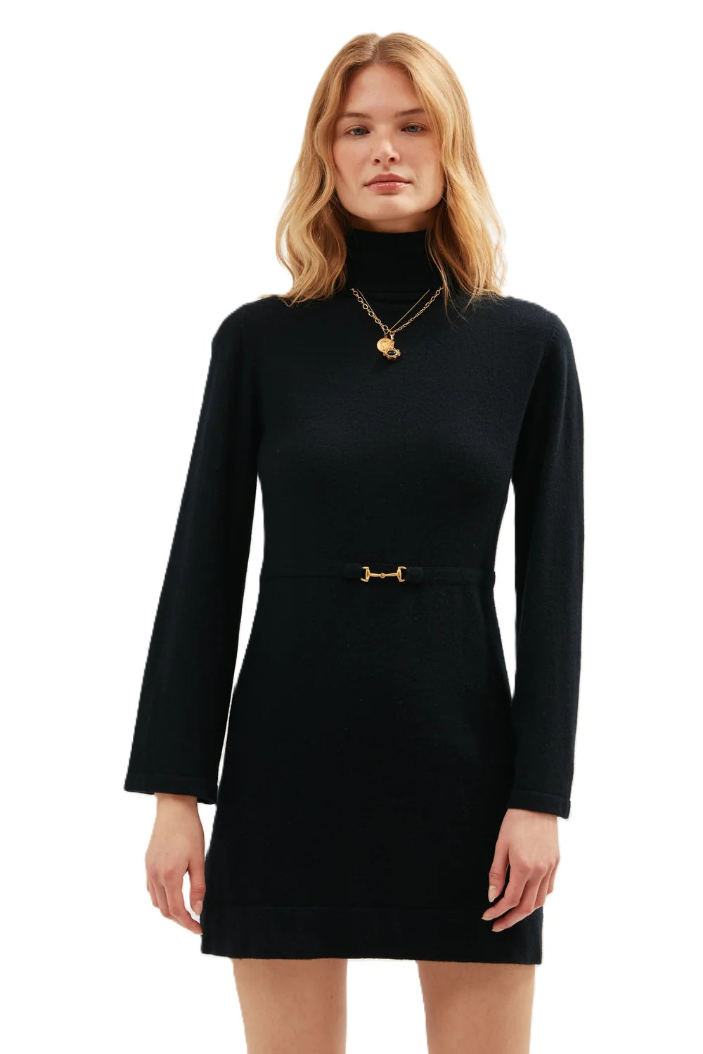 Kleid-Rixo-Aly-Strickkleid-Goldspange-lange Aermel-Kurz-schwarz