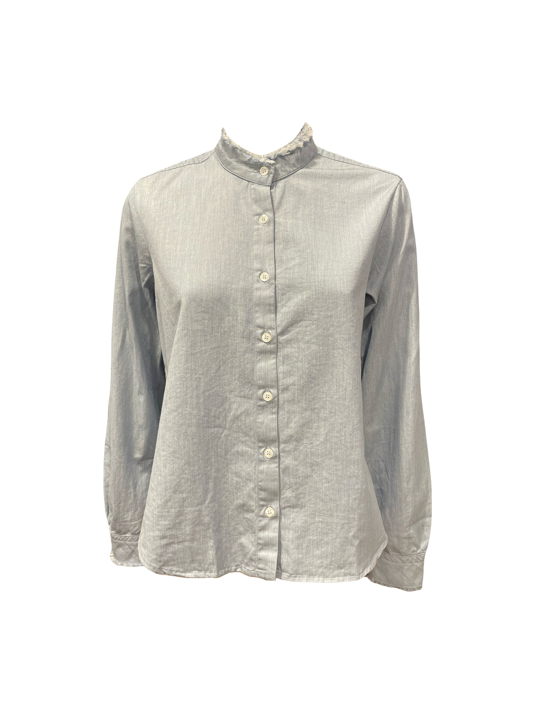 Bluse-The-White-Shirt-Hellblau-Denim-Kragen-Ausgefranst-Manschetten