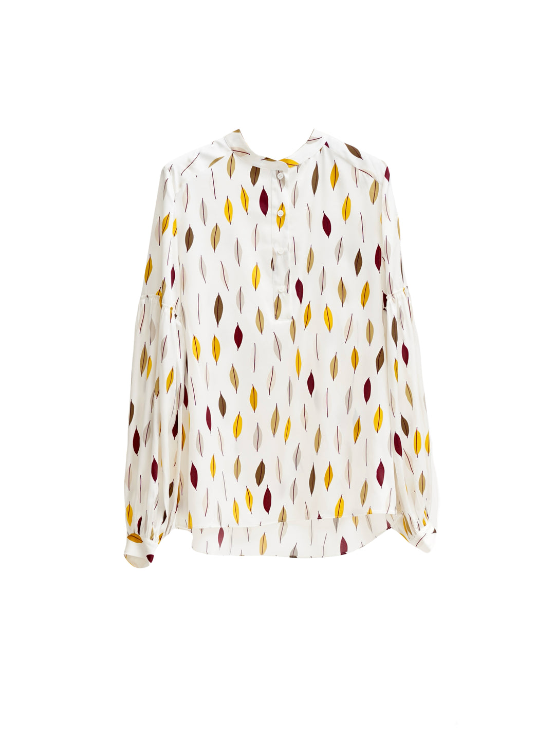 Bluse-Herzensangelegenheit-Muster-Blaetter-Gelb-Gruen-Braun