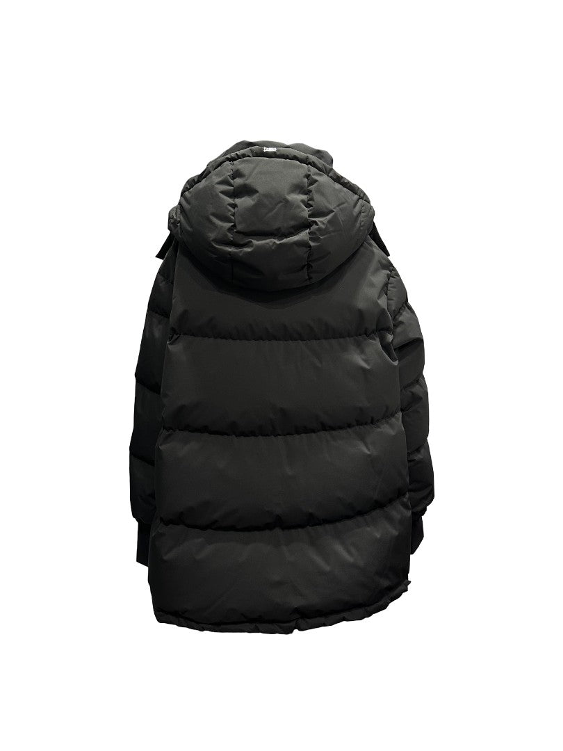 Mantel-Herno-Jacke-Puffer-Stehkragen-Schwarz-Kapuze