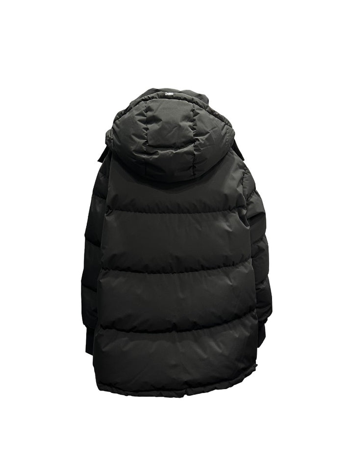 Mantel-Herno-Jacke-Puffer-Stehkragen-Schwarz-Kapuze
