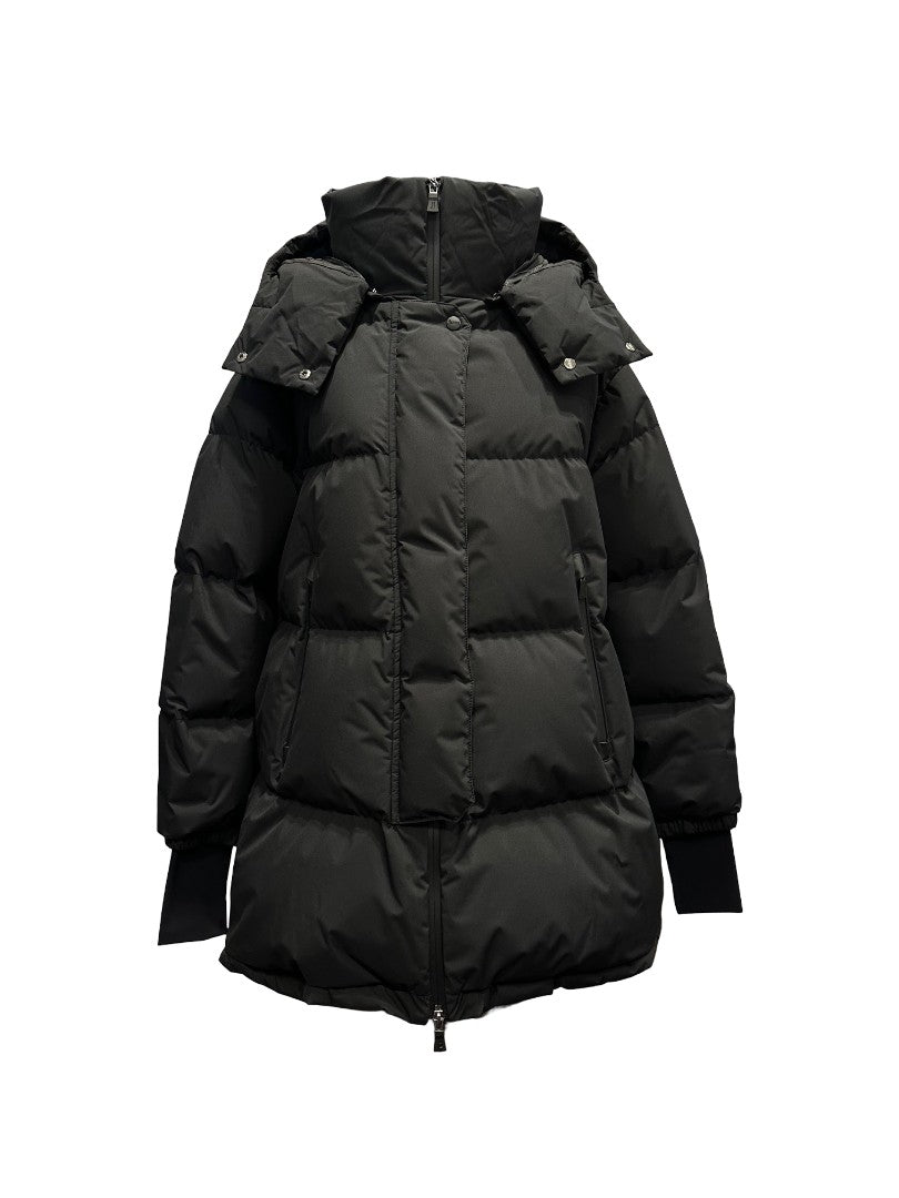 Mantel-Herno-Jacke-Puffer-Stehkragen-Schwarz-Kapuze