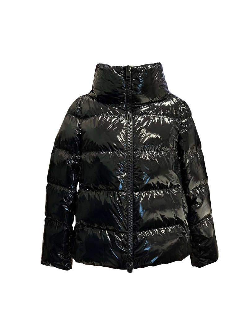 Herno-Jacke-Puffer-Stehkragen-Glänzend-Schwarz