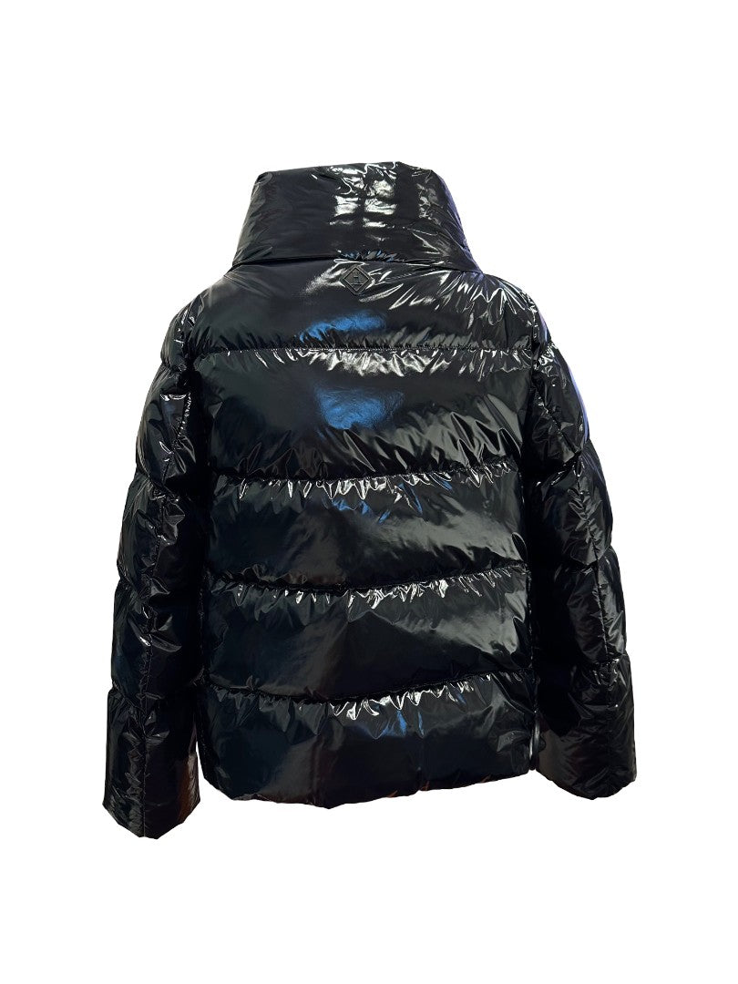 Herno-Jacke-Puffer-Stehkragen-Glänzend-Schwarz