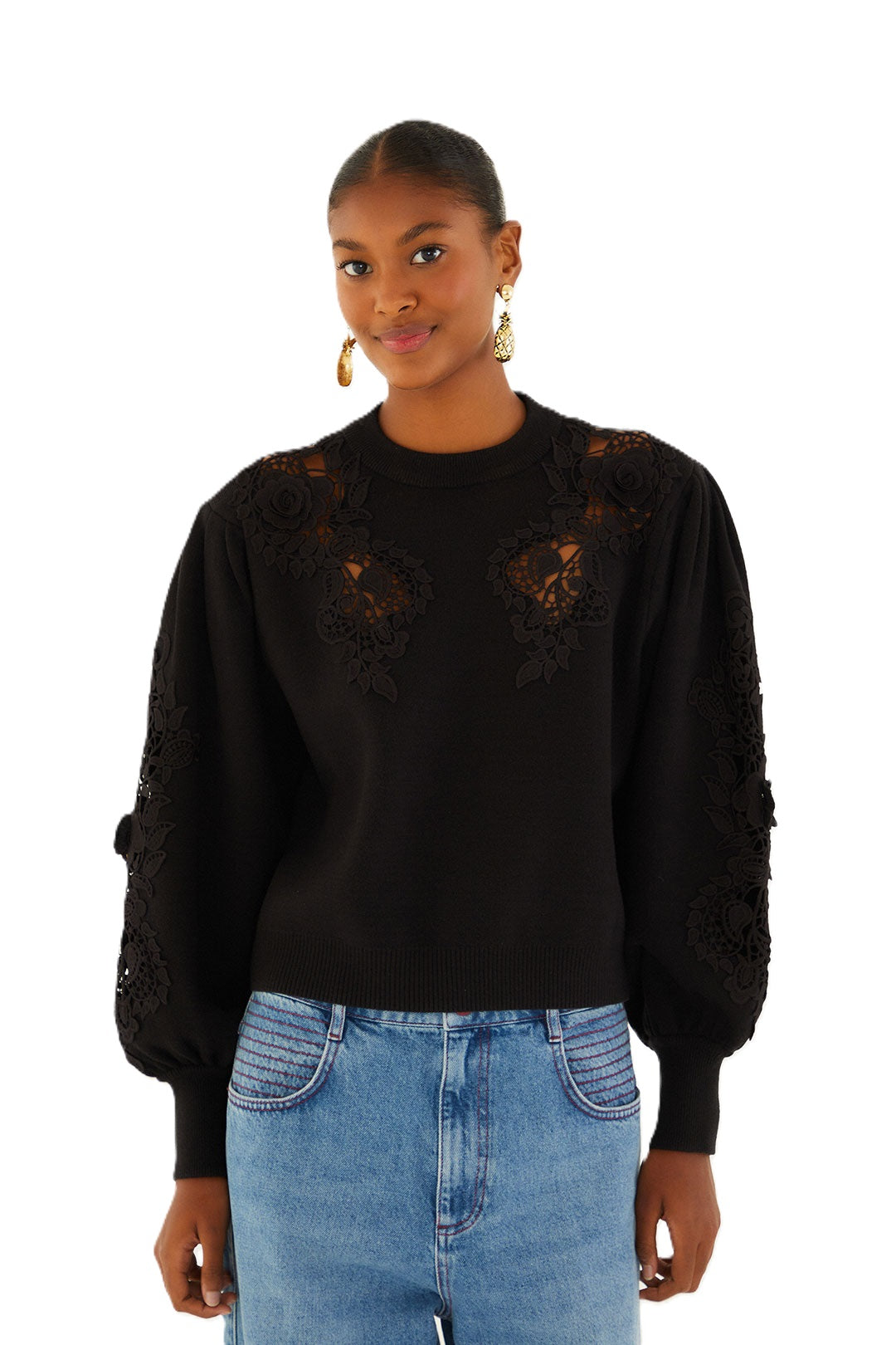 Strickpullover-Farm Rio-Lace-schwarz-spitze