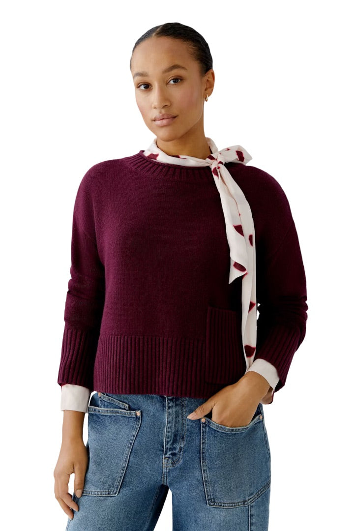 Strickpullover-oui-rundhals-rippstrick-tasche-kastig-burgunder-berry