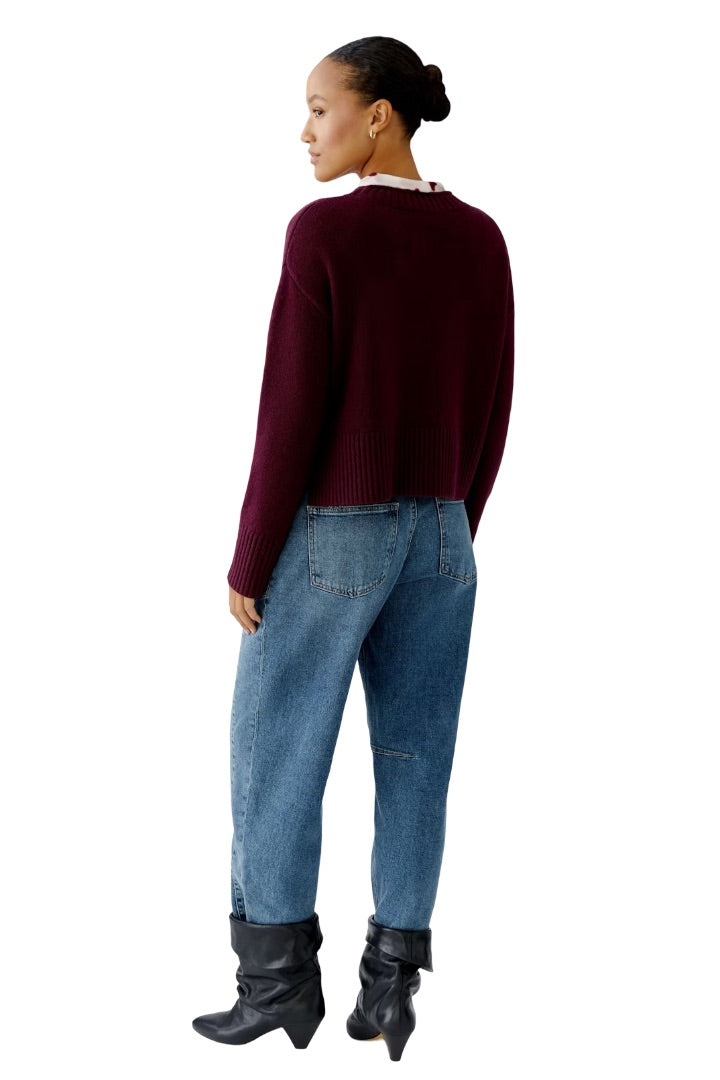Strickpullover-oui-rundhals-rippstrick-tasche-kastig-burgunder-berry