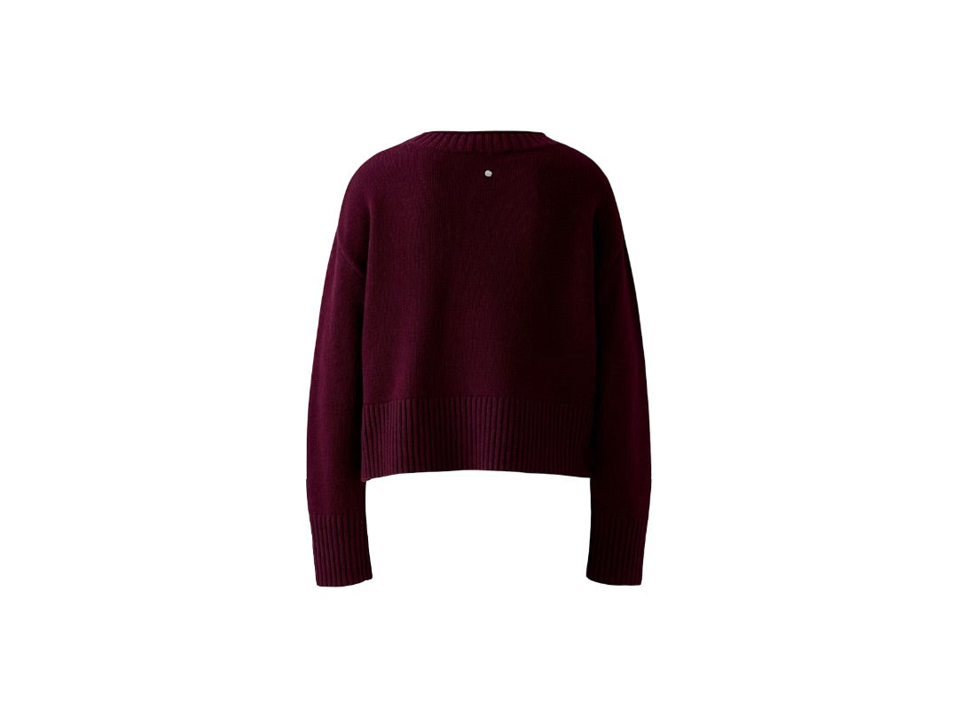 Strickpullover-oui-rundhals-rippstrick-tasche-kastig-burgunder-berry