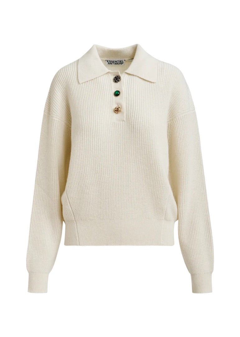Polohemd-Essentiel-Antwerp-Imetal-Strick-Off-White-Weiß