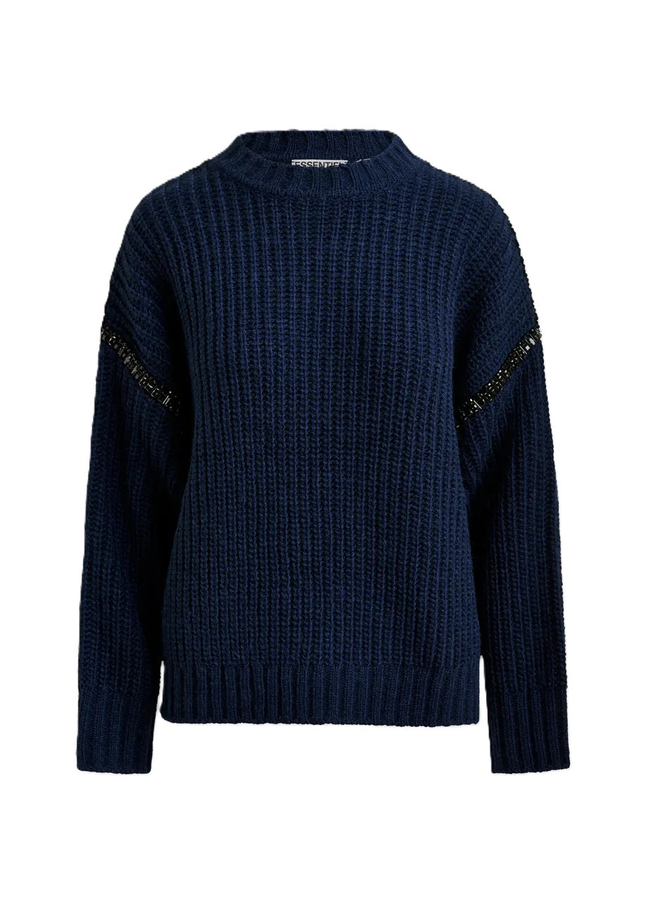 Strickpullover-Essentiel-Antwerp-Indsay-Rollkragen-Strasssteine-Marineblau-blau
