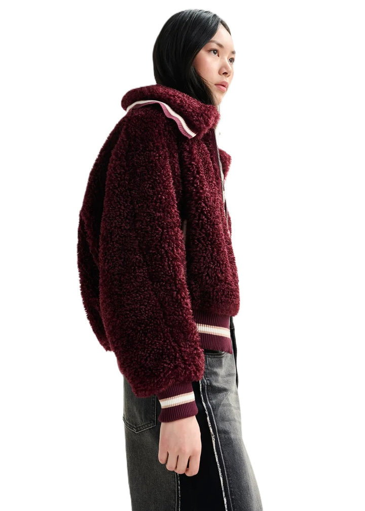 Jacke-Essentiel-Antwerp-Iwill-Bomberjacke-Felllook-Bordeaux-rot