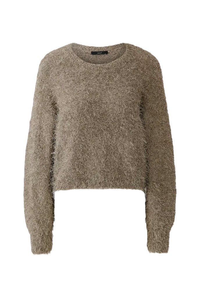 Pullover-Oui-Fransengarn-Kuschelig-Beige-Braun-Taube
